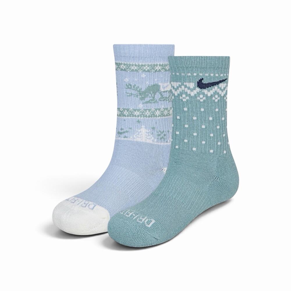 Nike Kids' 2-Pack Fair Isle Crew Cotton Blend Socks Size 5-7 10C-3Y BNIP